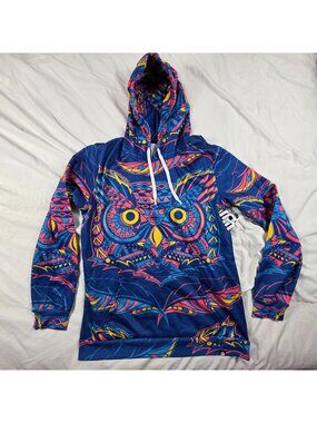 INTO THE AM Electric Owl Hoodie 2XL Trippy Rave Festival Graphic Fleece Casual